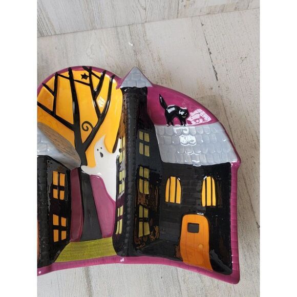 Ceramic haunted house tri serving dish Halloween ghost cat - Picture 4 of 8